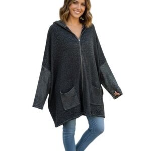 Triple Five Soul Cotton Oversized Slouchy Full Zip Hooded Sweatshirt Large Grey